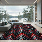 Modern Crimson Black Chevron Wave Rug