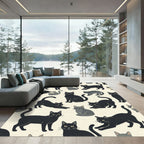 Whimsical Black and Gray Cat Silhouette Rug
