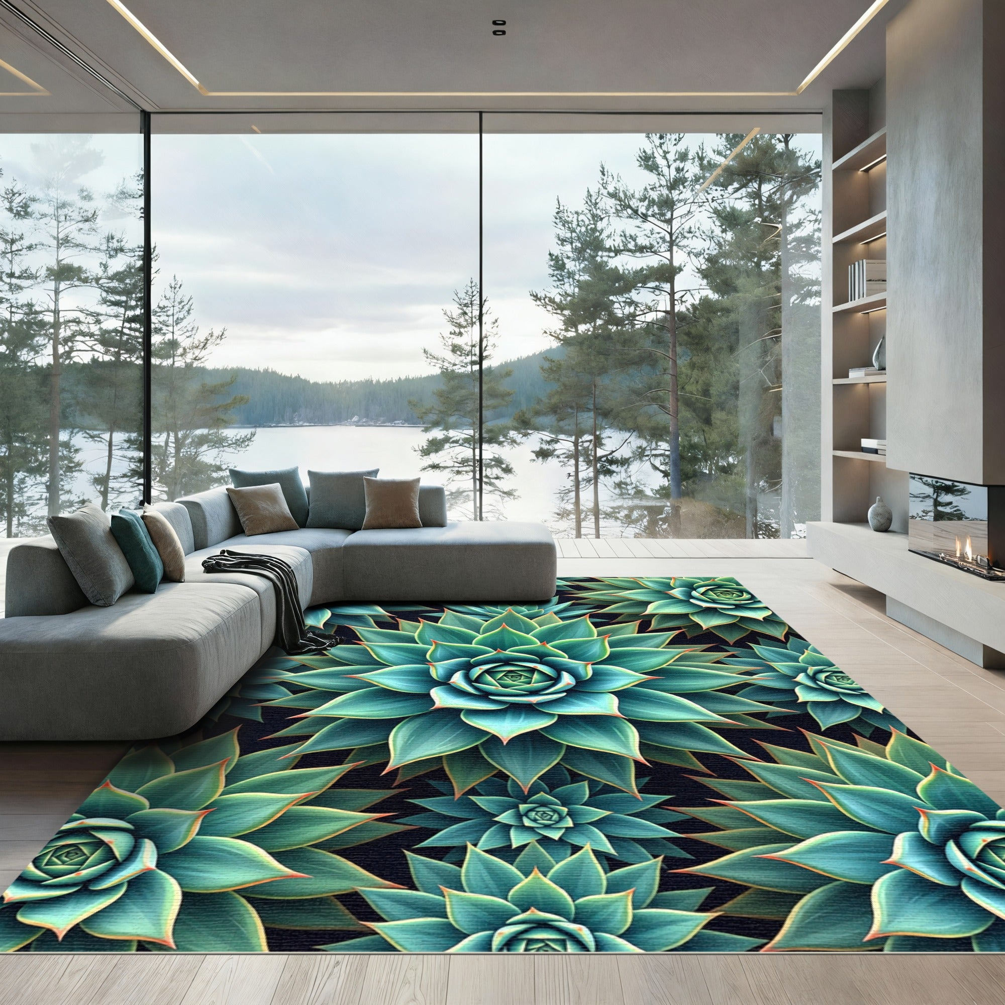 Verdant Succulent Botanical Symmetry Art Rug