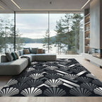 Elegant Metallic Silver Shell Chevron Rug