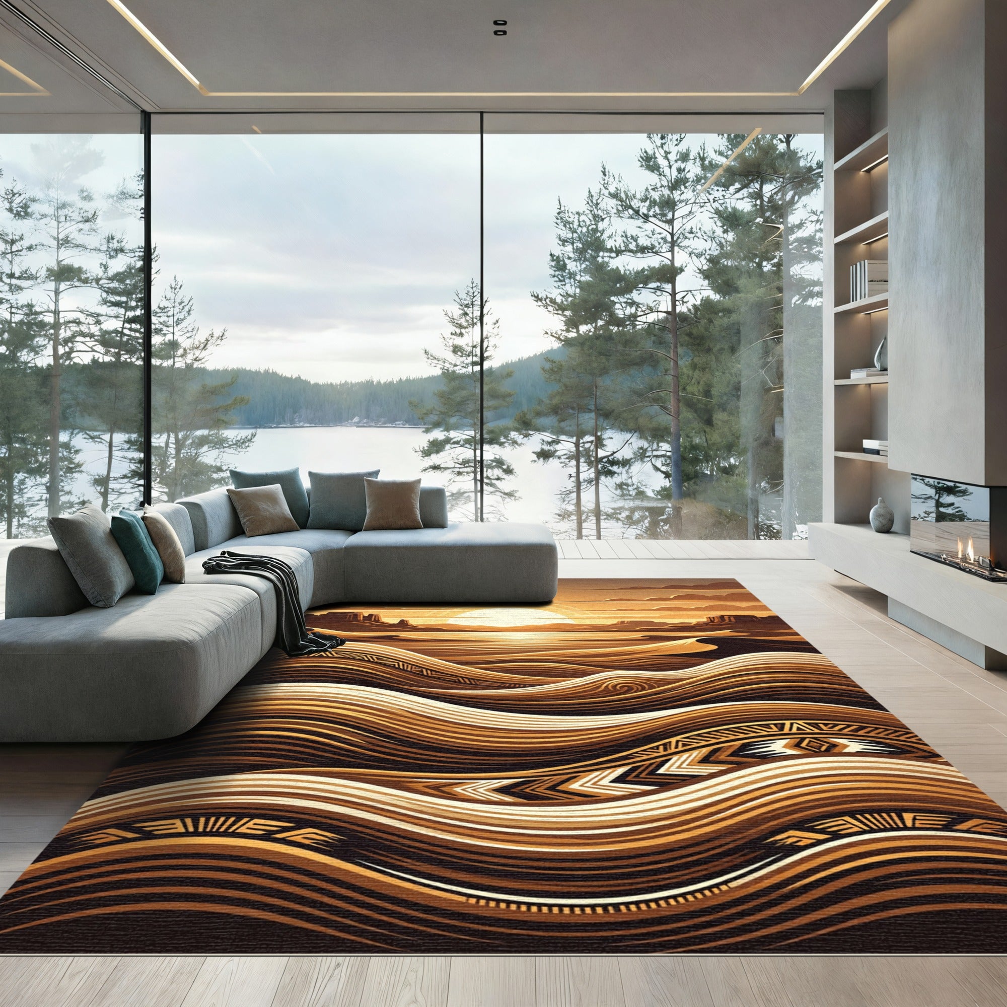Golden Desert Sun Tribal Waves Rug