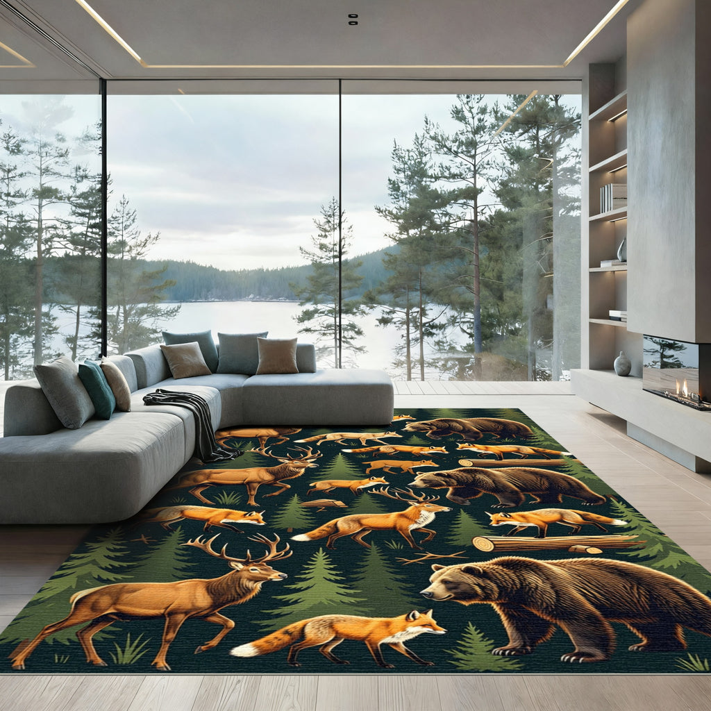Forest Wildlife Bear Fox Elk Woodland Rug