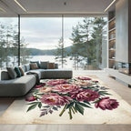 Crimson Pink Peony Garden Collage Rug