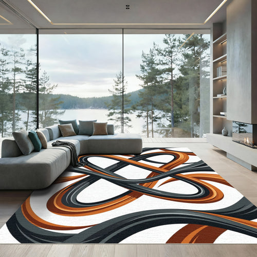 Abstract Intertwined Copper and Slate Flourish Rug