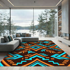 Vibrant Orange Teal Geometric Abstract Rug