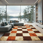Distressed Rust and Cream Checkerboard Rug