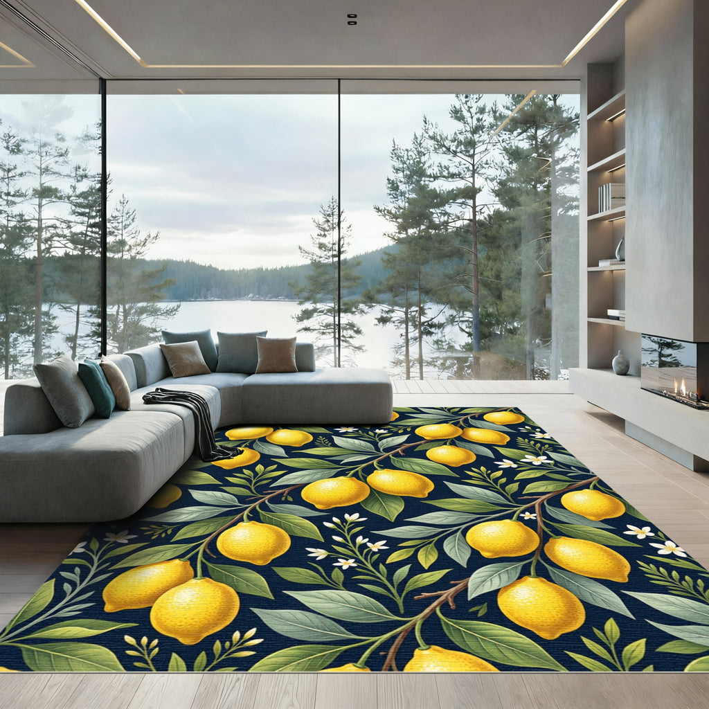 Vibrant Lemon Grove Botanical Navy Rug