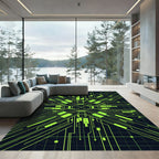 Neon Cyberpunk Circuit Grid Art Rug