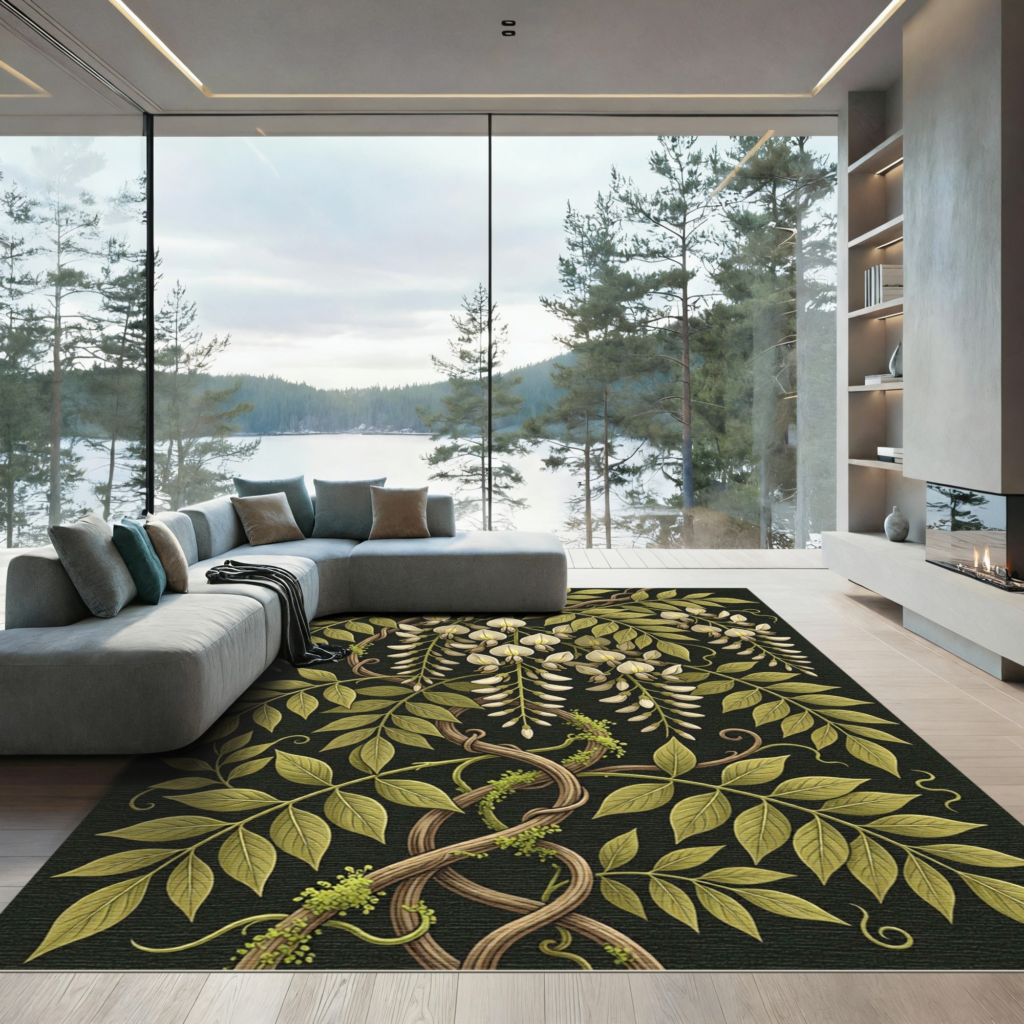 White Wisteria Vine Foliage Rug