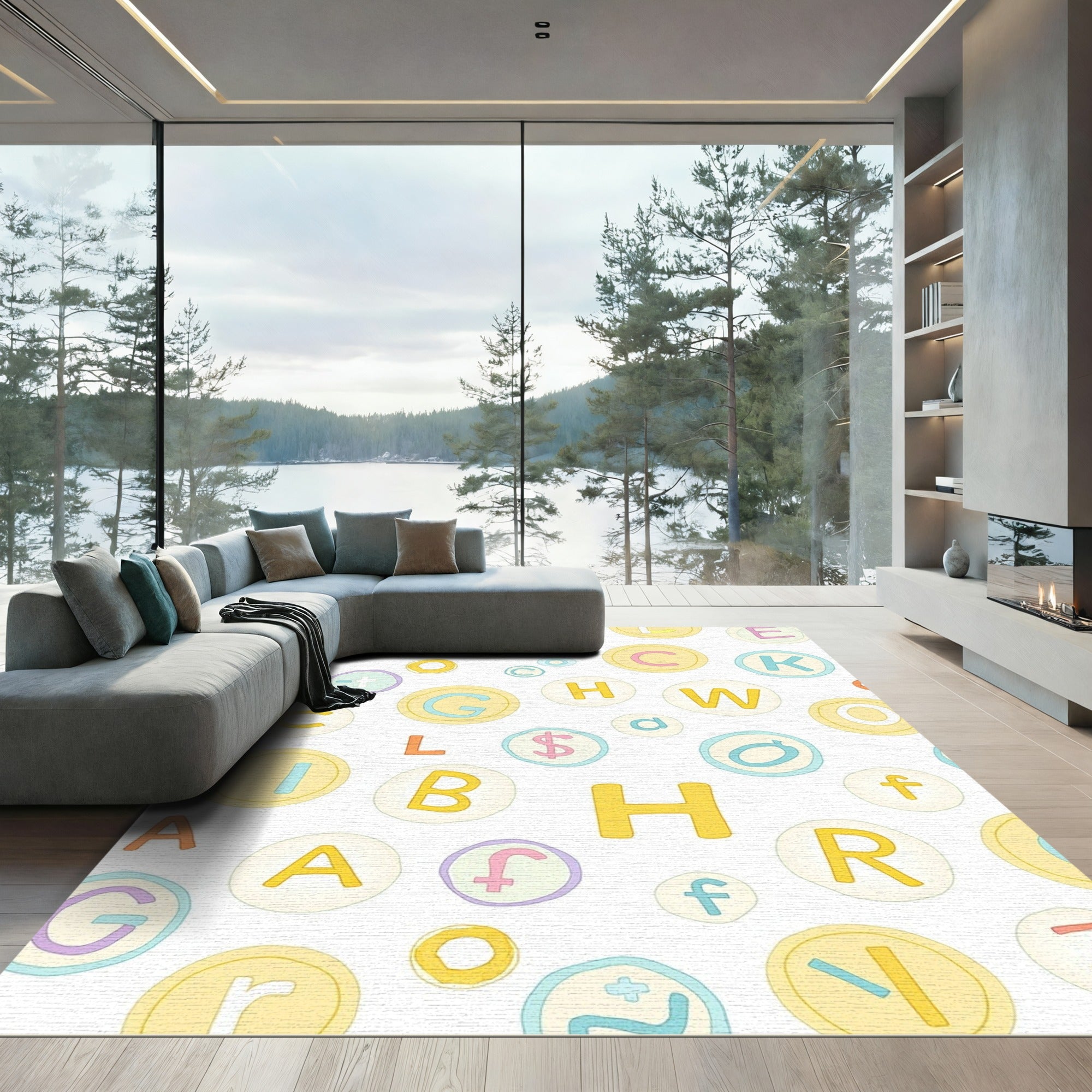 Whimsical Alphabet Circle Medley Rug