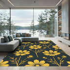 Golden Yellow Cosmos Floral Wallpaper Rug