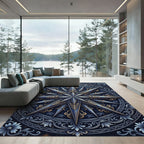 Ornate Starburst Medallion Navy Gold Rug