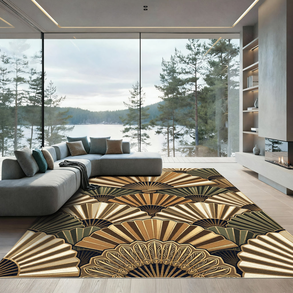 Elegant Golden Fan Arrangement Rug