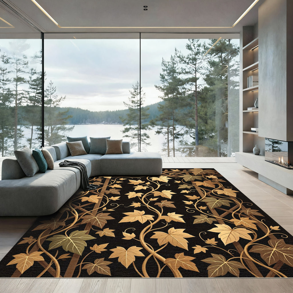 Gilded Vine Lattice Black Rug