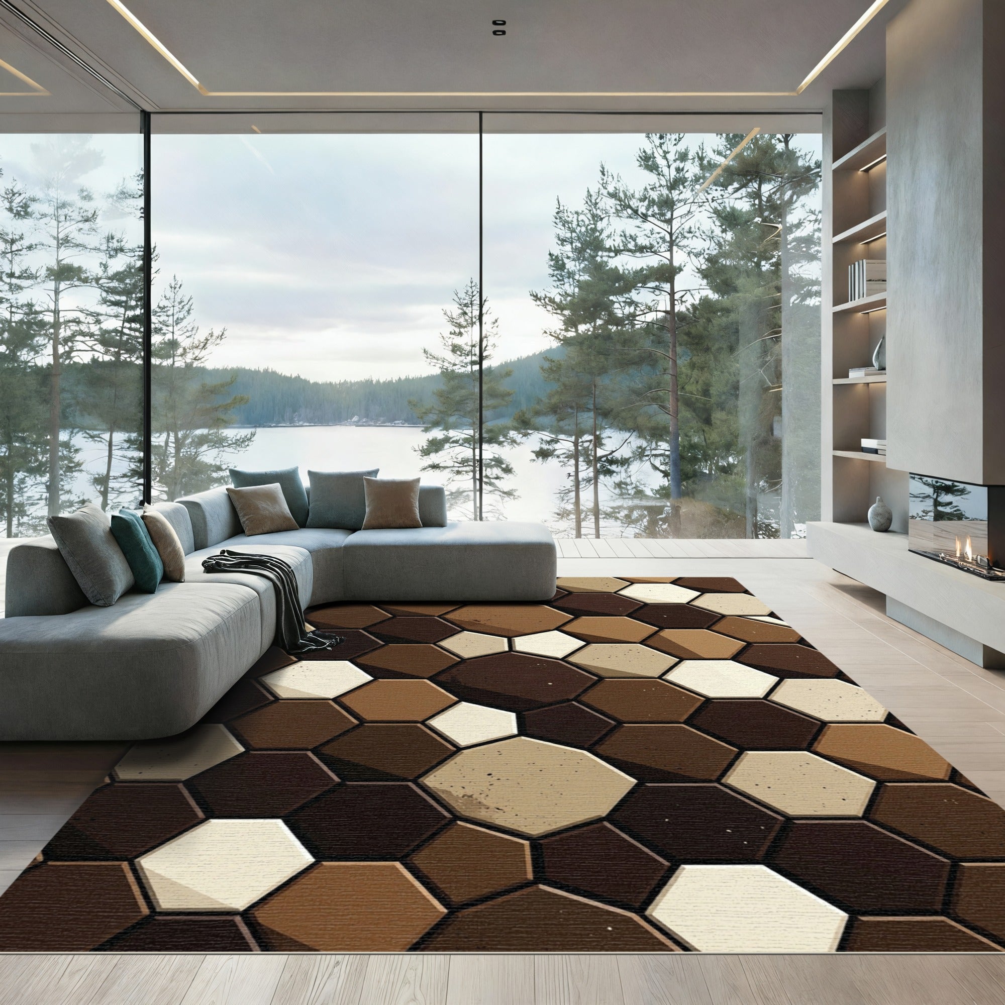 Rich Earthy Hexagon Mosaic Rug