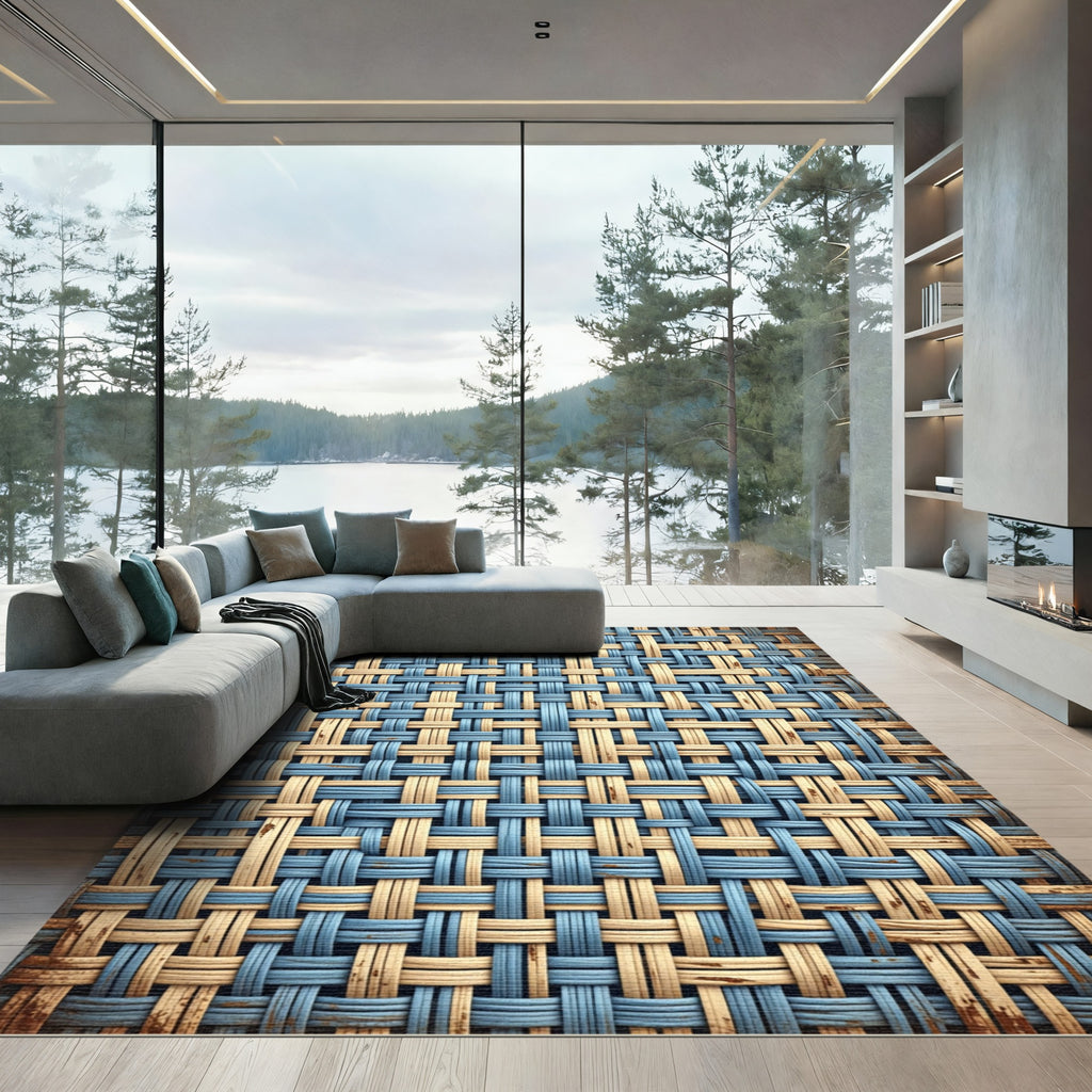Woven Blue Tan Diamond Texture Rug