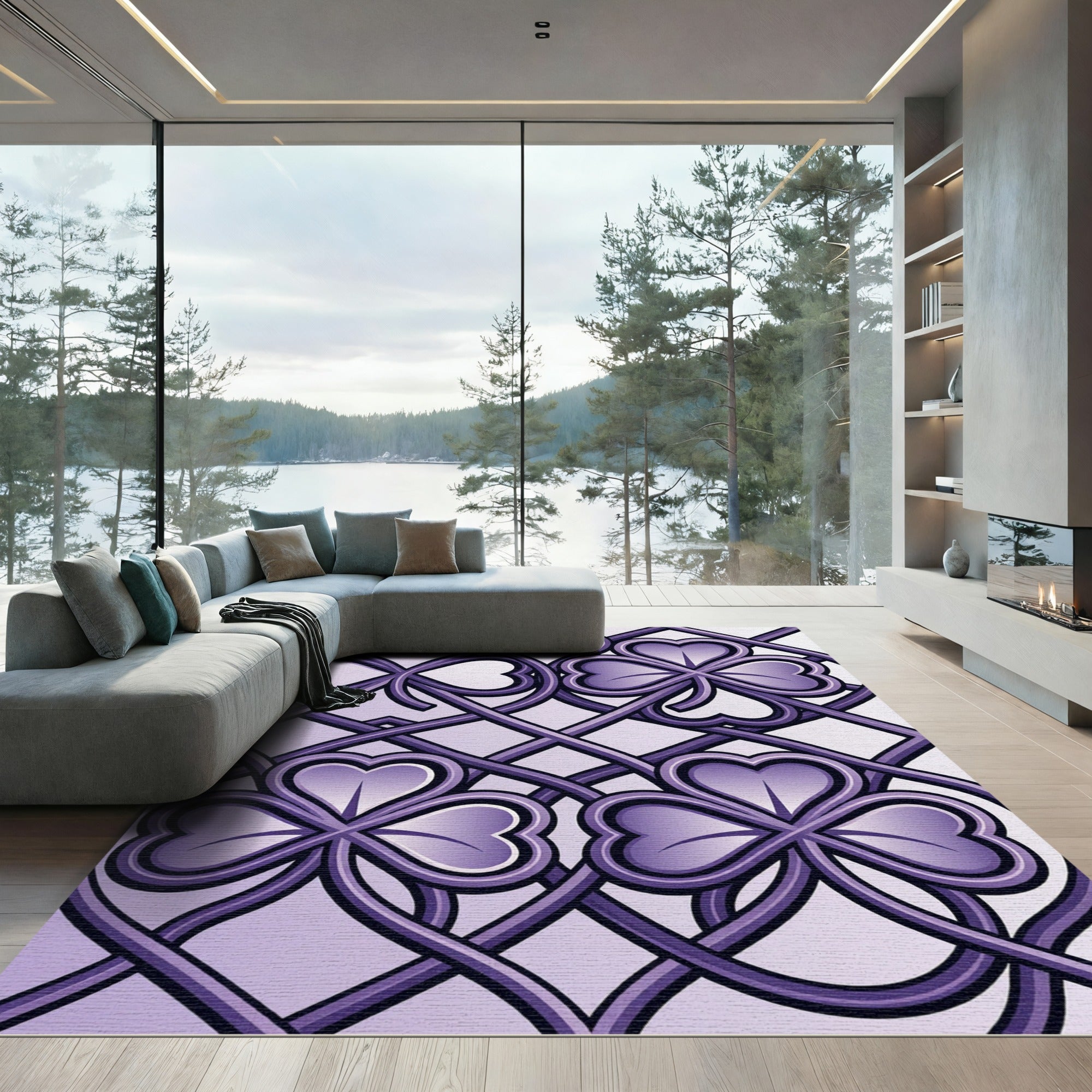 Purple Clover Heart Interlocking Lattice Rug