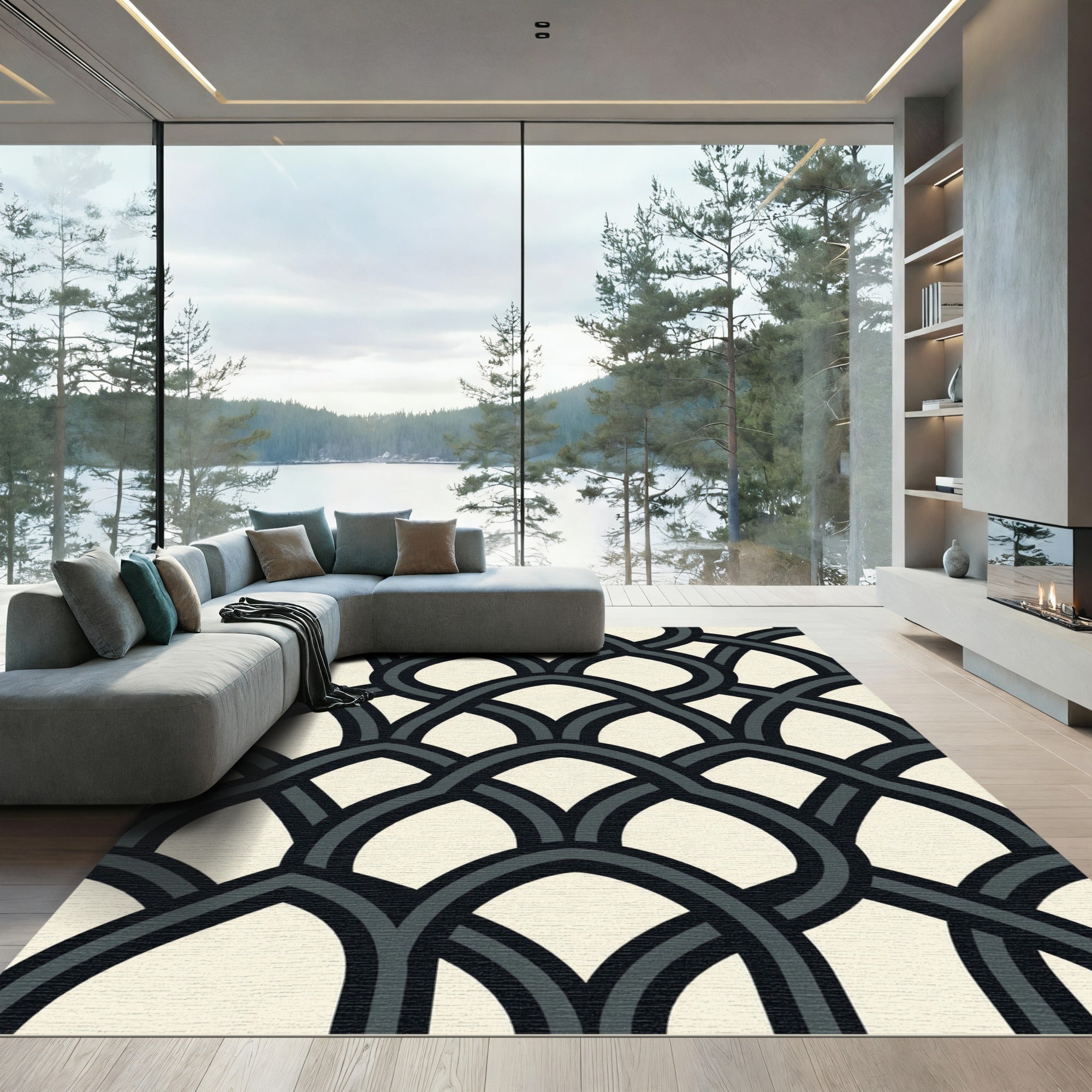 Sophisticated Charcoal Arch Geometric Rug