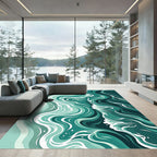 Abstract Teal Serene Ocean Wave Rug