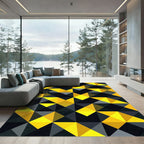 Bold Yellow and Black Geometric Triangle Rug