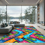 Vibrant Colorful Retro Pop Art Roadway Rug
