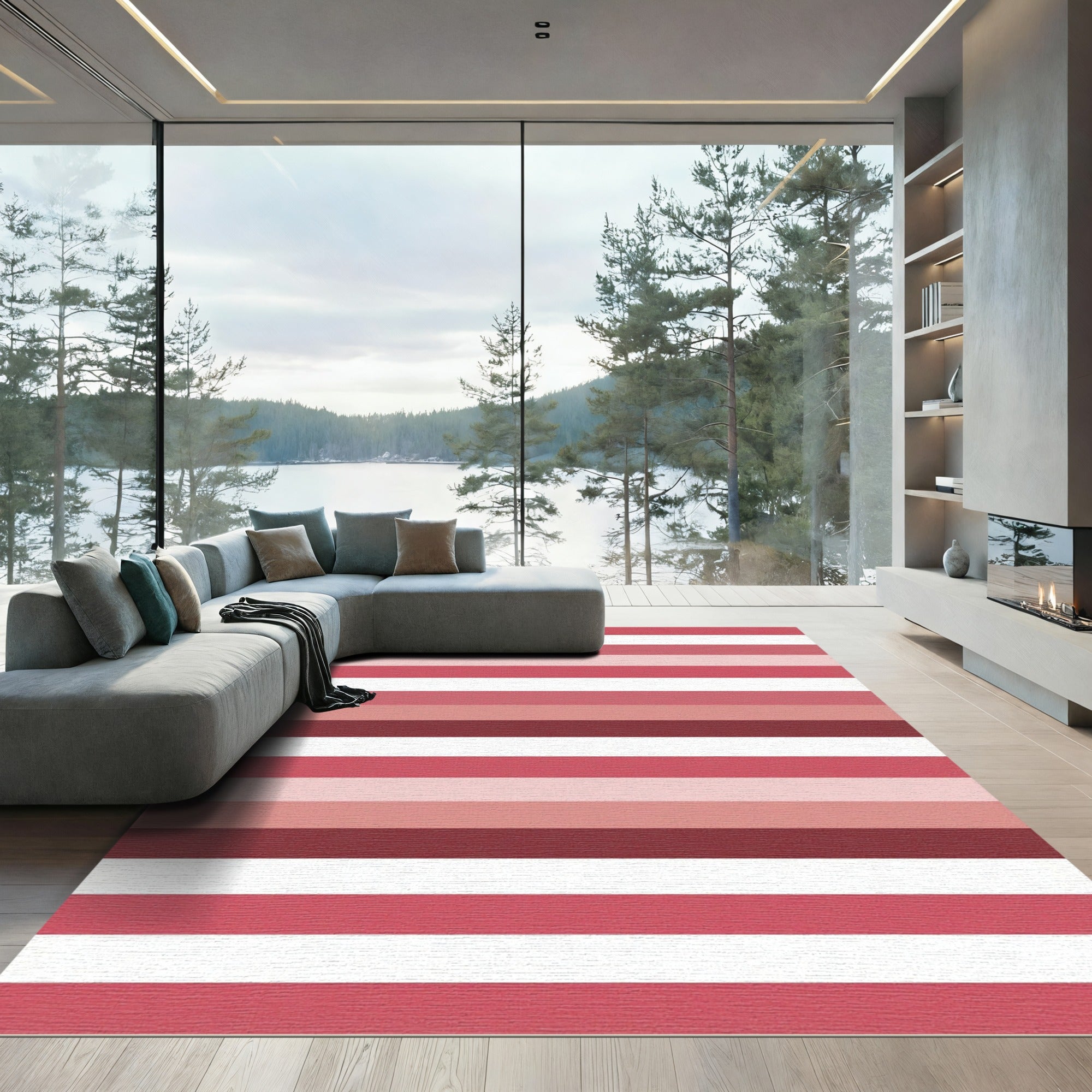 Modern Pink Stripe Horizontal Composition Rug