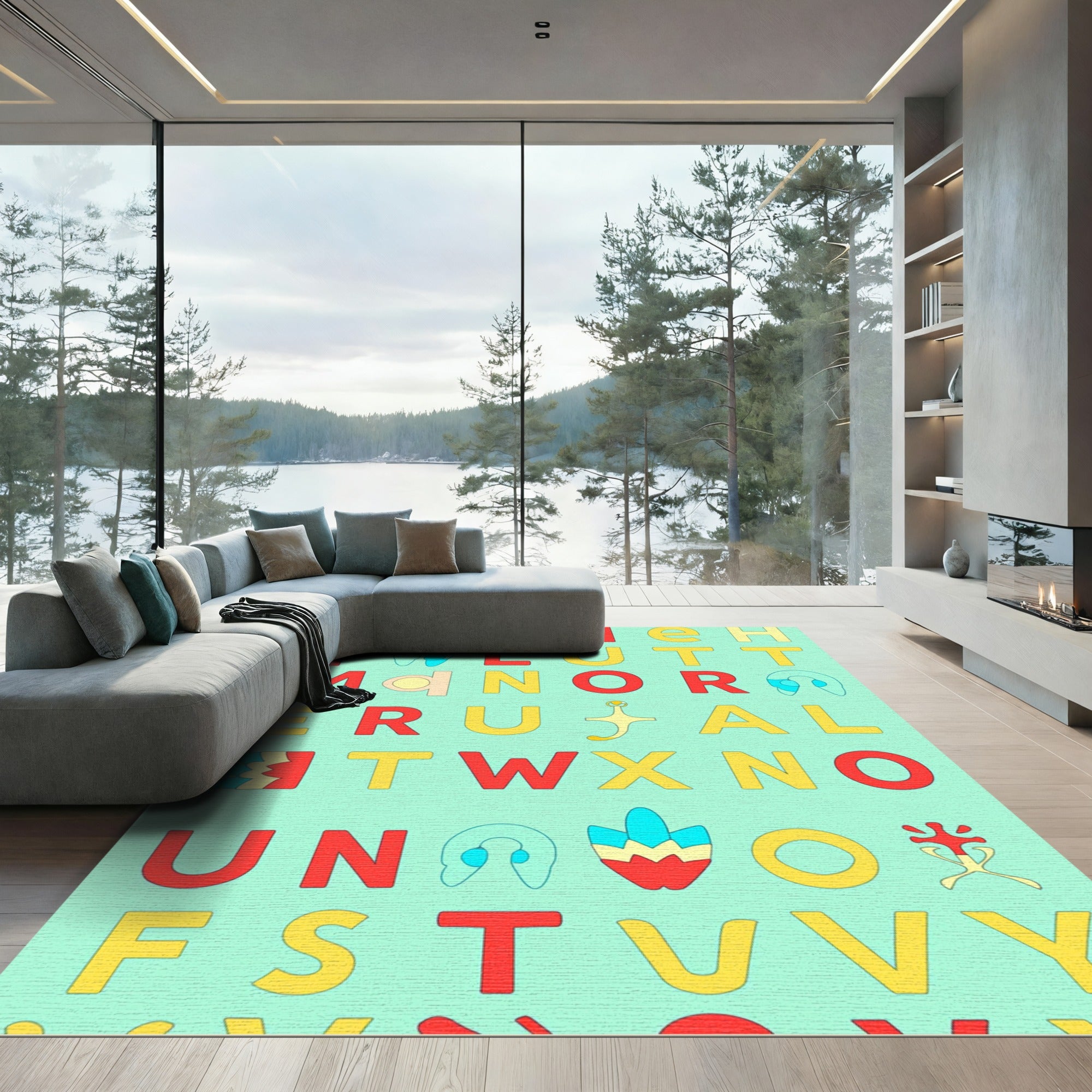 Retro Alphabet Splash Art Rug