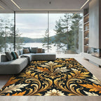 Elegant Gold Acanthus Leaf Damask Rug