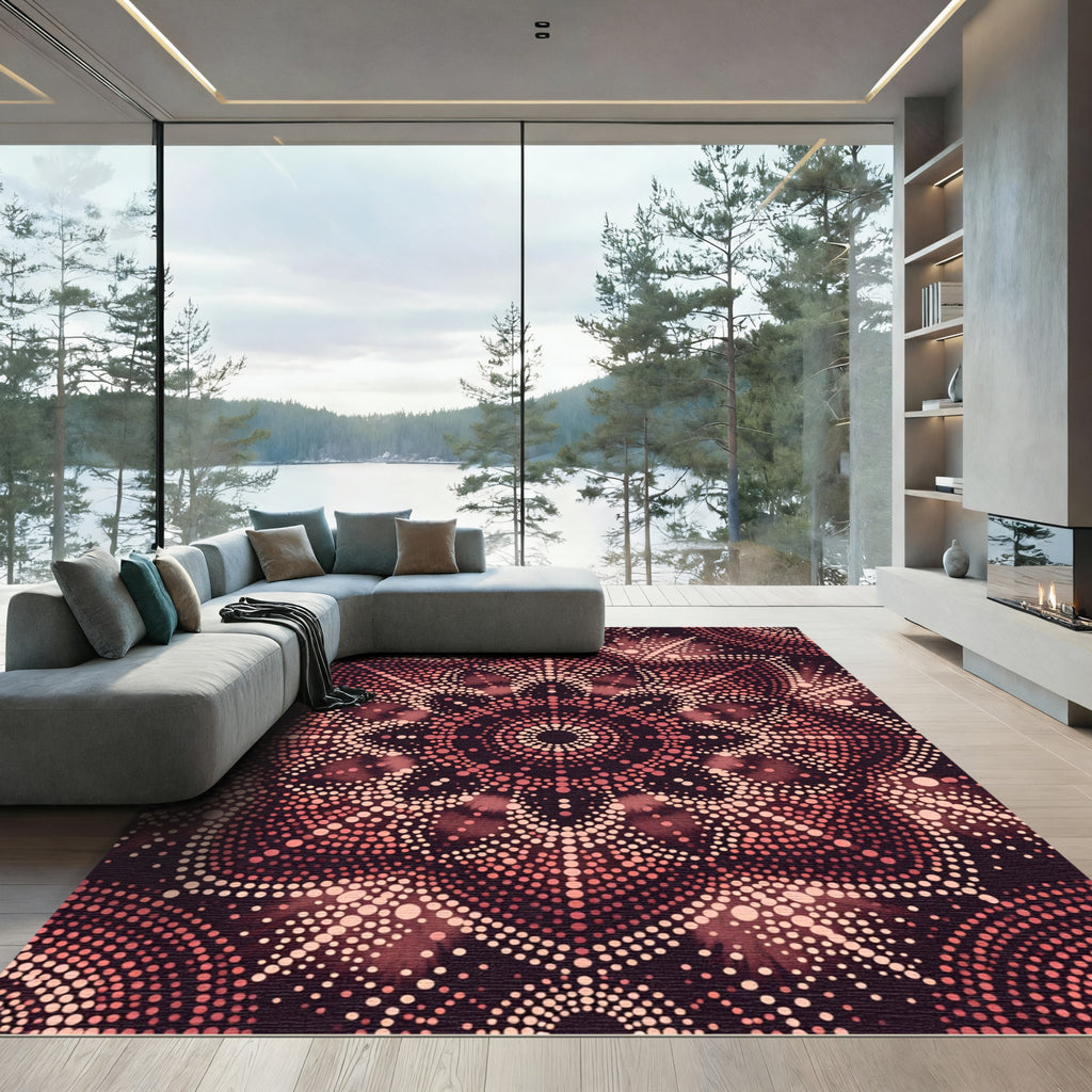 Coral Dotted Mandala Burst Rug