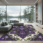 Ornate Purple Iris Floral Mandala Rug