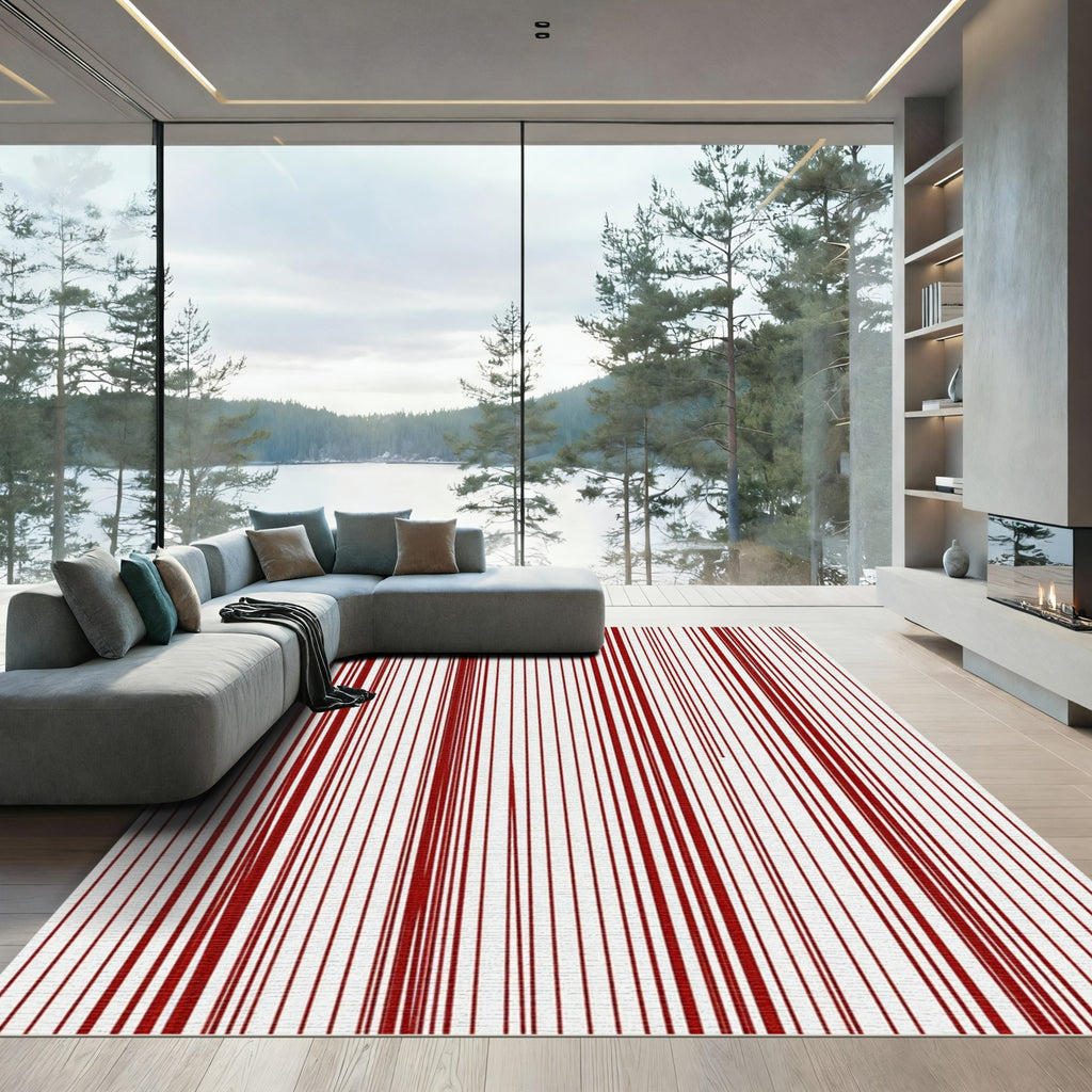 Deep Red Vertical Stripes Rug
