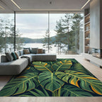 Lush Tropical Golden Leaf Foliage Rug