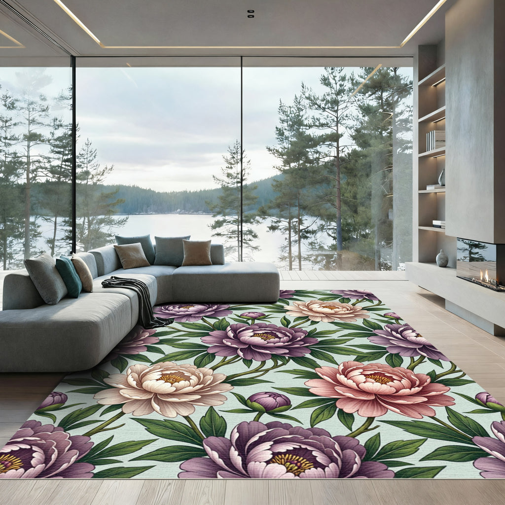 Plum Pale Rose Peony Garden Rug