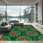 Green Red Poinsettia Berry Wreath Rug