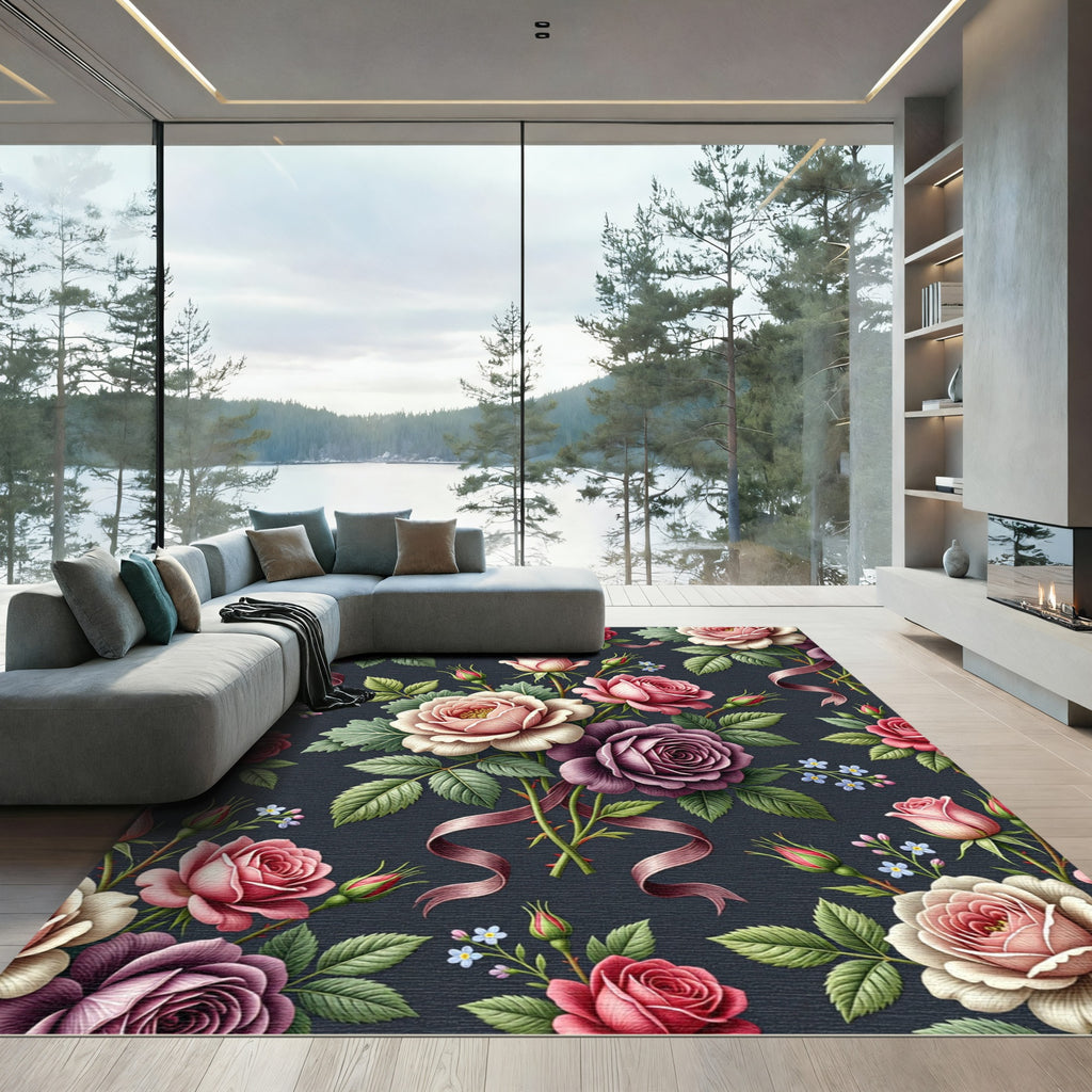 Elegant Rose Bouquet Floral Garden Rug