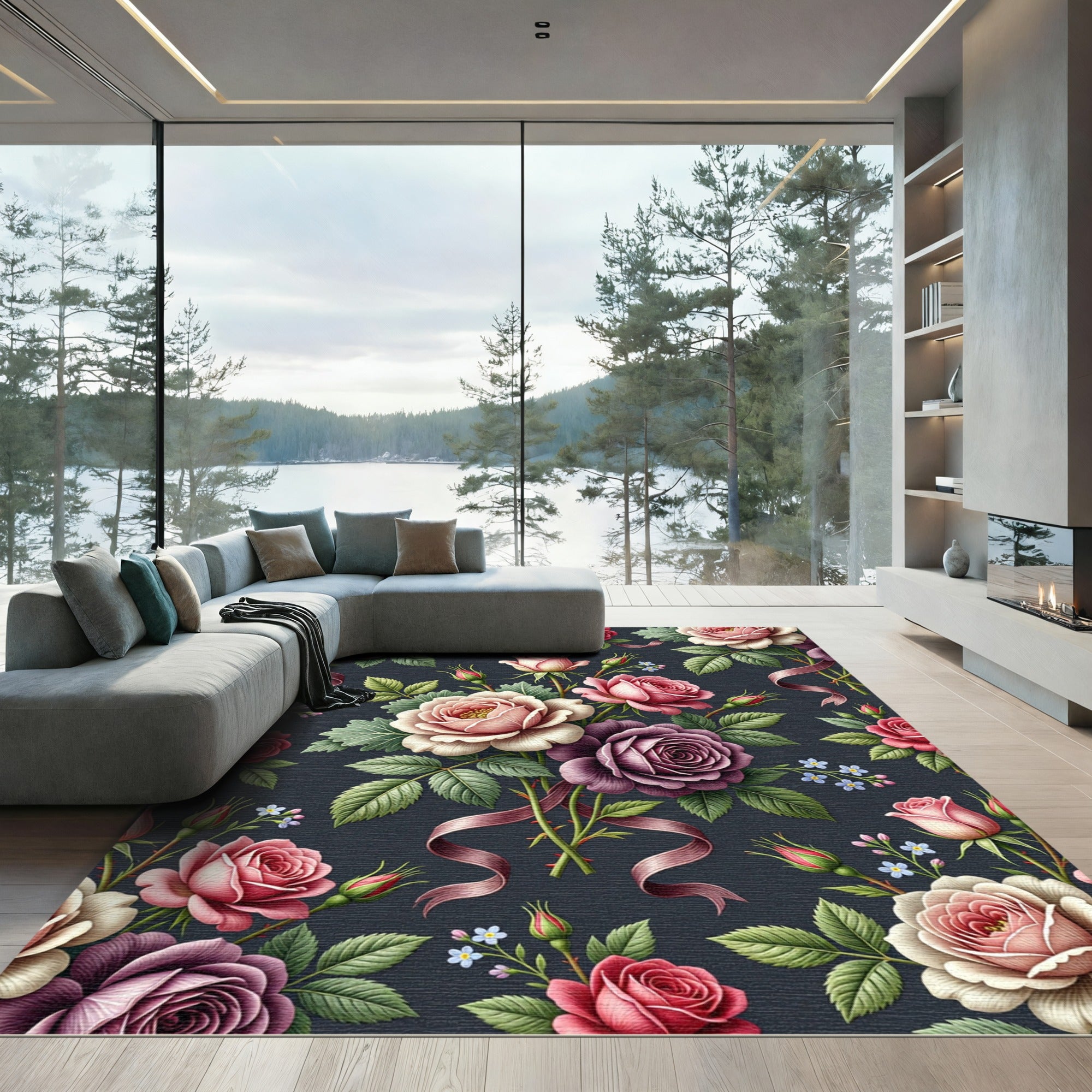 Elegant Rose Bouquet Floral Garden Rug