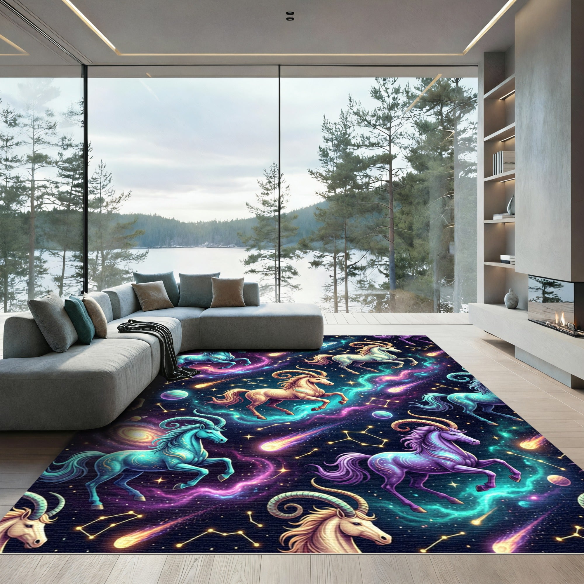 Celestial Capricorn Galaxy Nebula Cosmic Horse Rug