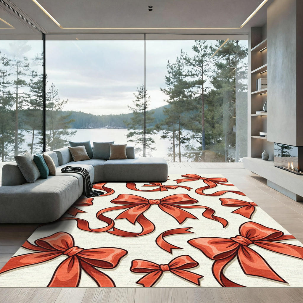 Coral Ribbons Elegant Bow Arrangement Rug