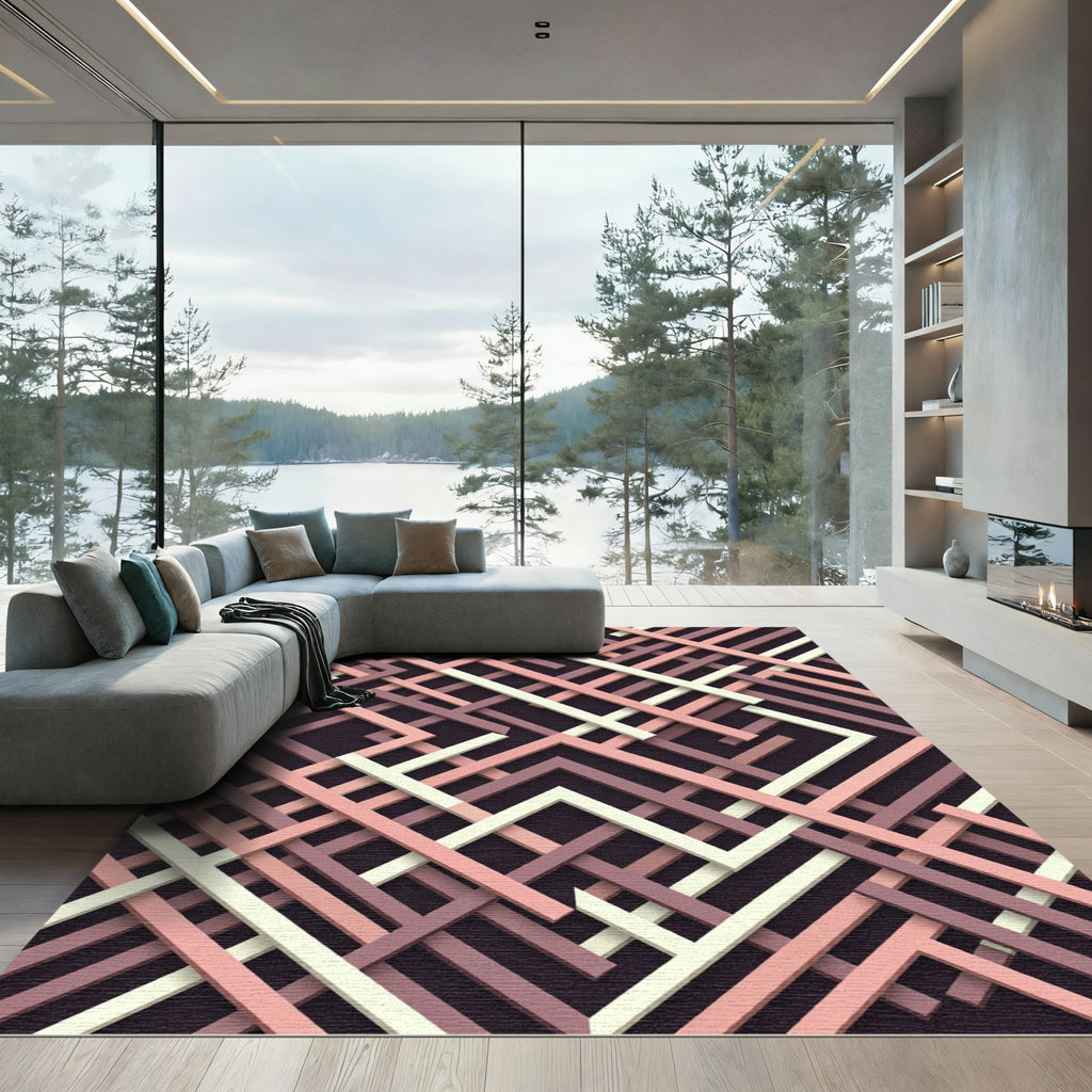 Modern Taupe Pink Geometric Interlace Rug