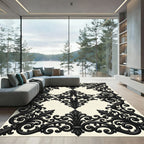 Elegant Black Scrollwork Damask Medallion Rug