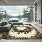 Vintage Green Ribbon Rose Laurel Wreath Rug