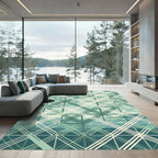 Seafoam Green Geometric Lattice Grid Rug