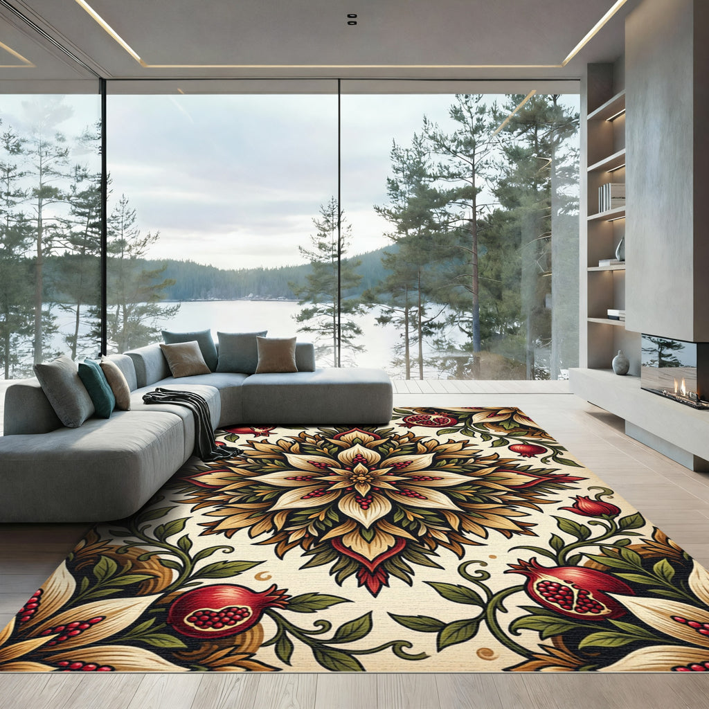 Crimson Pomegranate Floral Medallion Rug