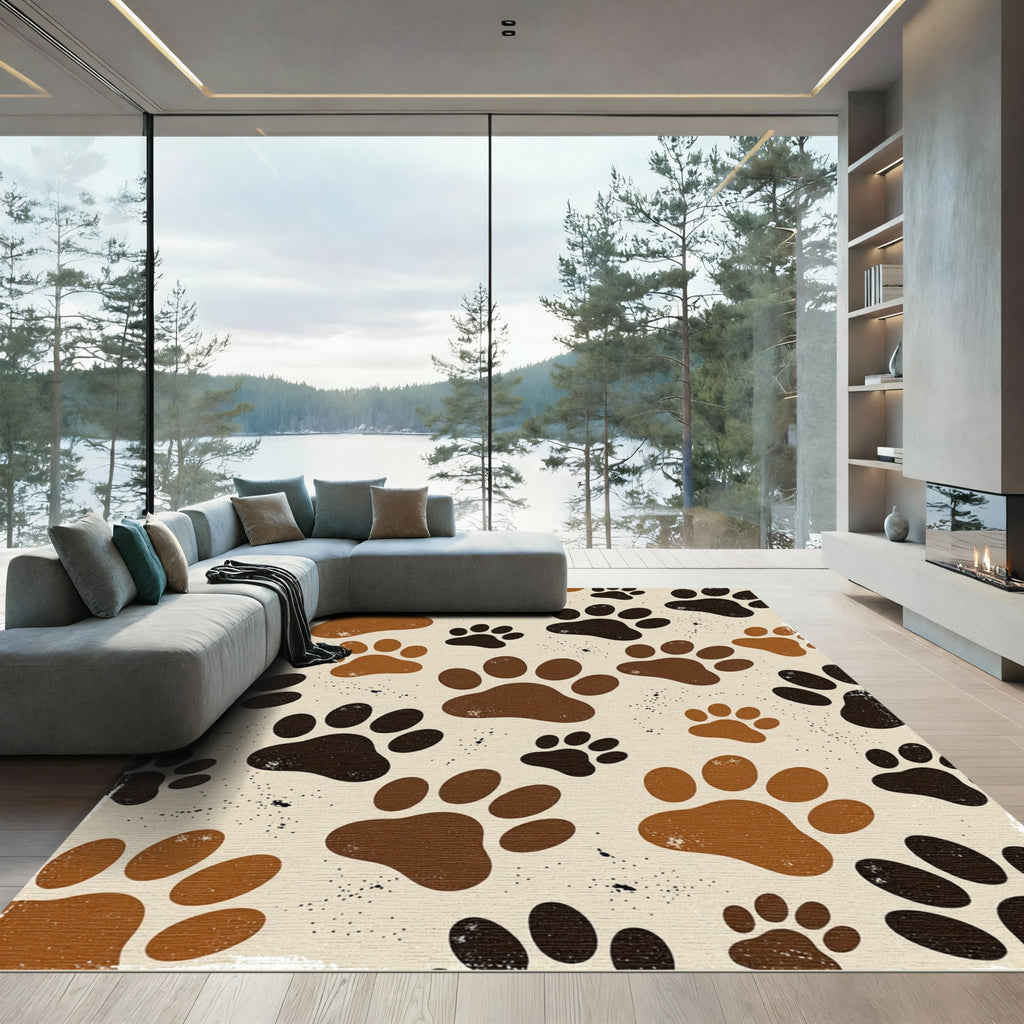 Neutral Earthy Tone Paw Animal Art Rug