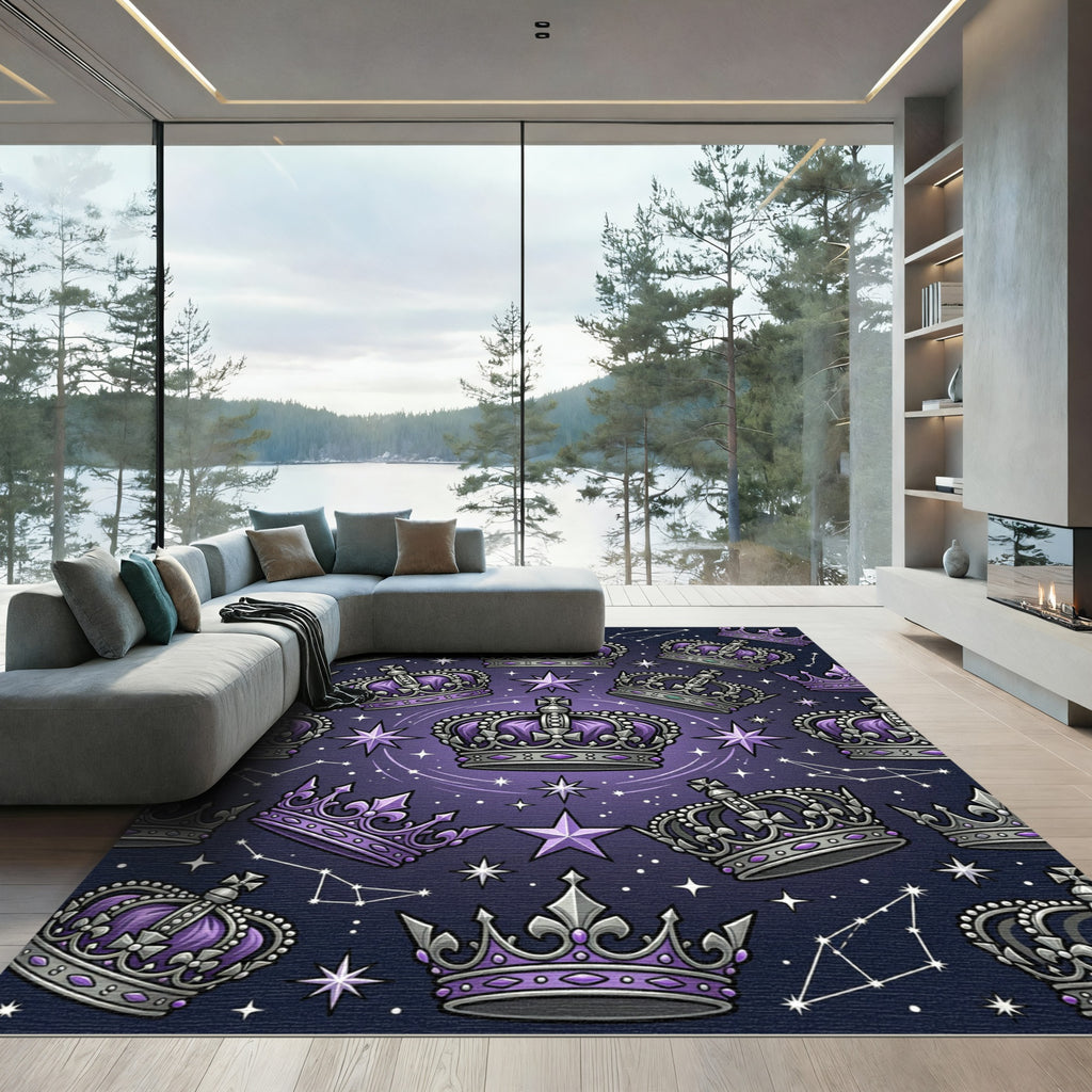 Celestial Purple Crown and Star Galaxy Rug