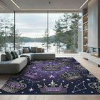Celestial Purple Crown and Star Galaxy Rug