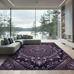 Ornate Purple Floral Damask Medallion Rug