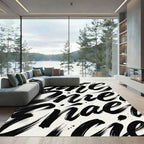 Bold Black Brushstroke Script Rug