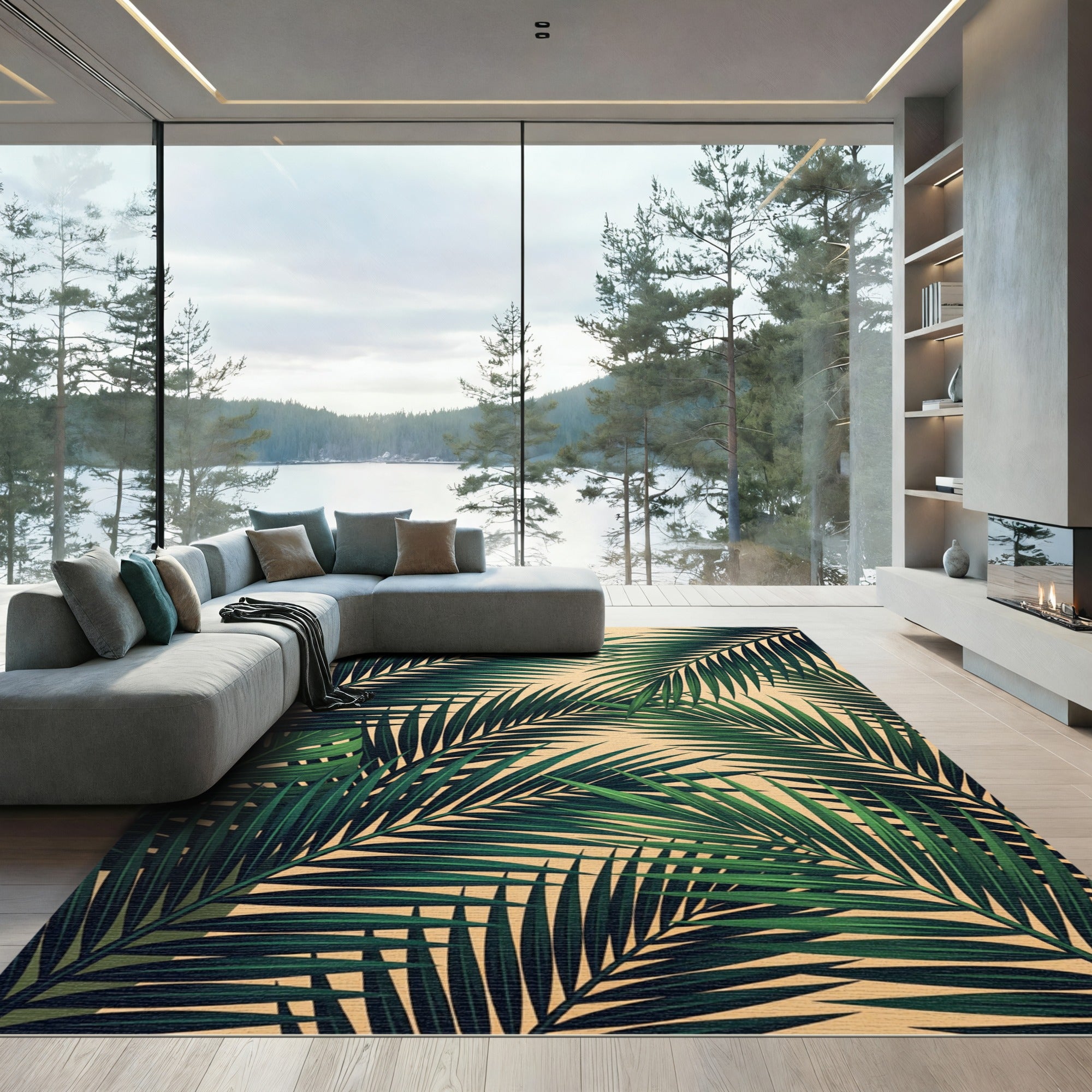 Emerald Palm Frond Canopy Rug