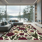 Romantic Crimson Rose Floral Heart Art Rug